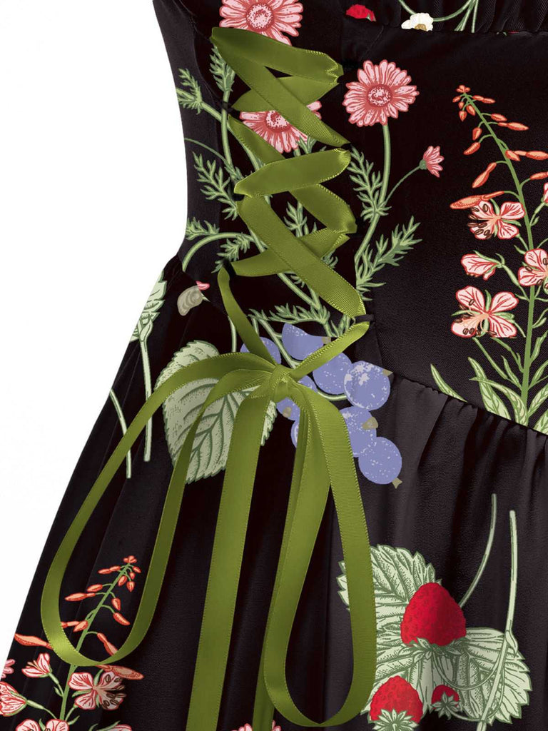 1950er Träger Blumen Schnürung Korsett Kleid