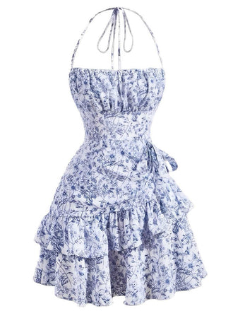 1970er Halter Abgestuft Rüschen Blumen Kleid