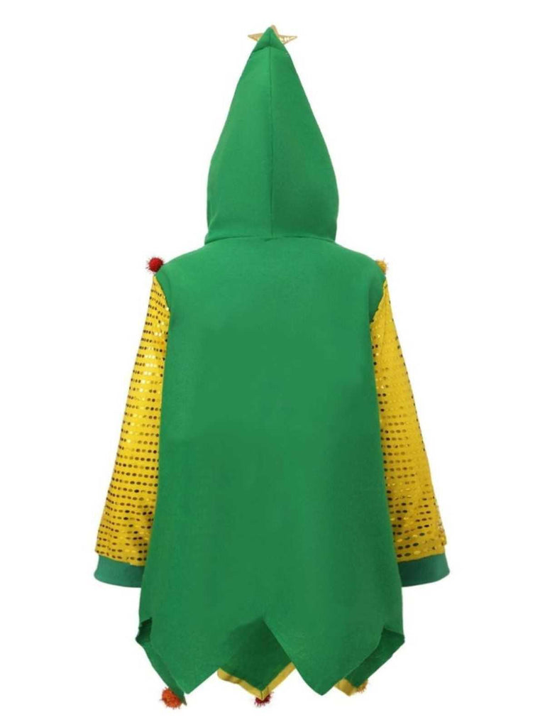 1950er Weihnachtsbaum Hoodie mit Bunt Pompons