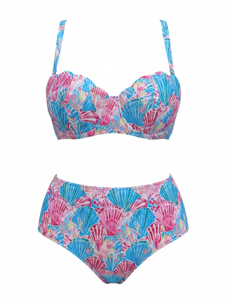 [Übergröße] Rosa & Blau Muschel Druck Bikini Set