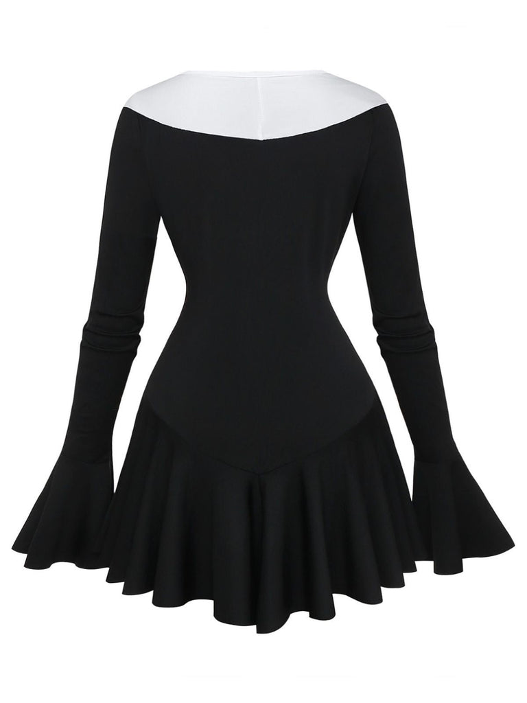 Schwarz & Weiß 1960er Rüschen Peplum Kleid