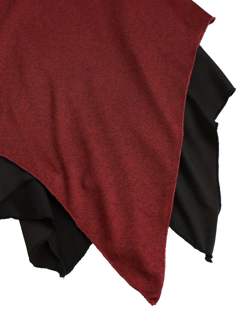 Rot 1980er Gothic Asymmetrischer Saum Hooded Jacke