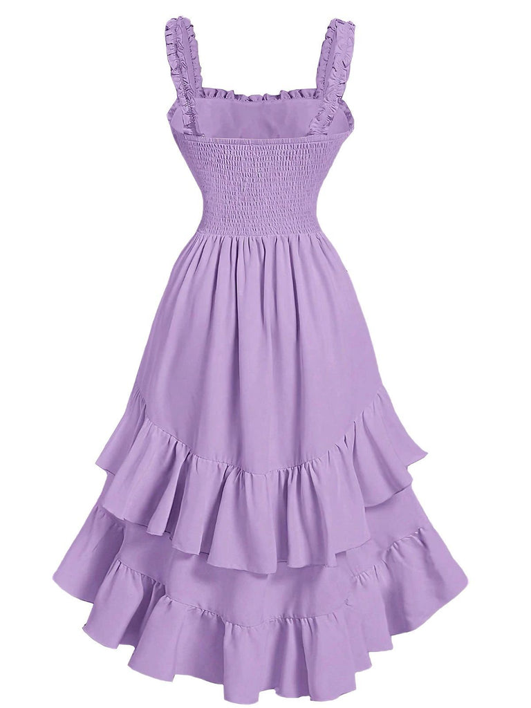 1950er Träger Gerafft Gestuft Rüschen Saum Kleid