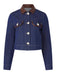 Blau 1950er Leder Rever Tasche Denim Jacke