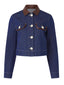Blau 1950er Leder Rever Tasche Denim Jacke