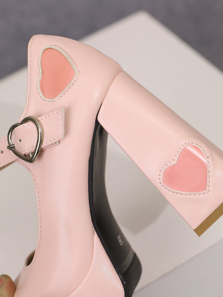 Vintage Herz Cut-Outs & Schnalle Mary Jane Absatz Schuhe