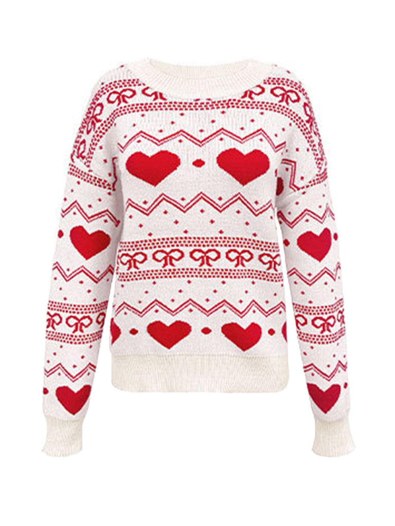 1980er Herz Muster Valentinstag Pullover