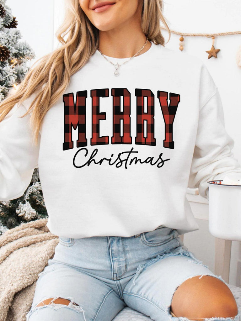 1980er Weihnachten Plaid Brief Sweatshirt