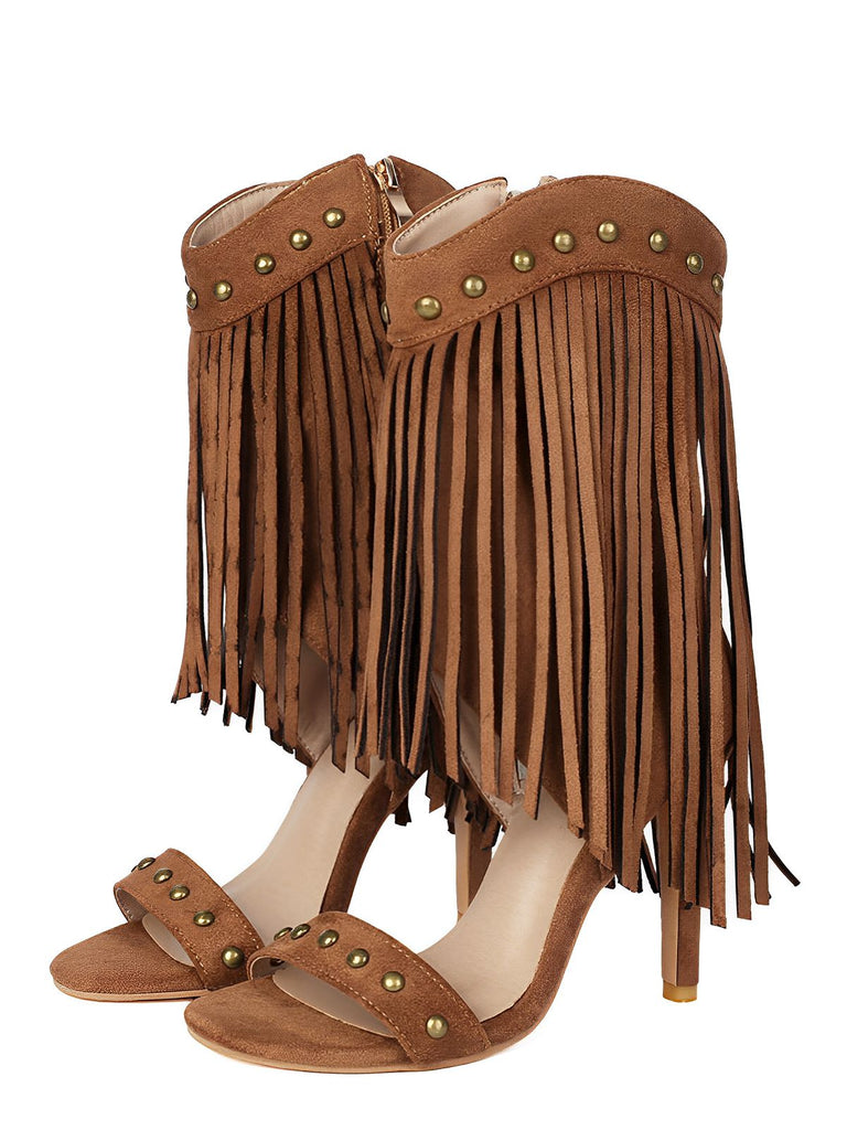 Vintage Quaste Stiletto-Stiefel mit Nieten