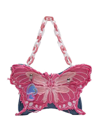 Rosa Zerrissener Denim 3D-Schmetterling Neuartige Tasche