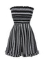 Schwarz 1970er Boho Streifen Bandeau Gesmokt Romper