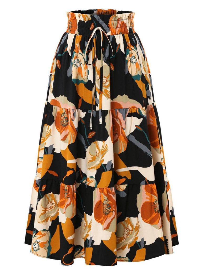 1970er Boho Blumen Bogen Stufen Rock