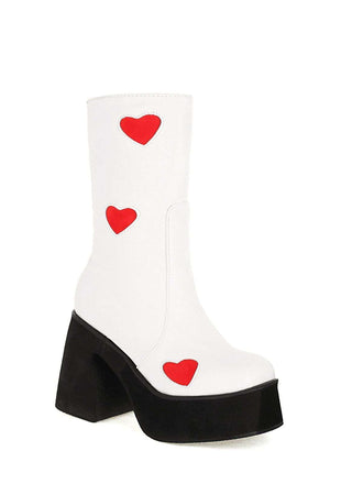Hollow Herzen Leder Klobige Plateaustiefel