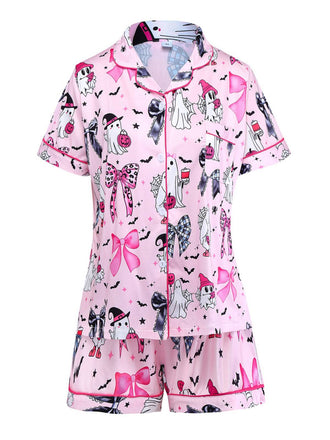 Dunkelrosa 1970er Halloween Boo Drucken Pyjama