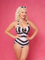 Schwarz & Weiß 1950er Barbie Stripes Halter Badeanzug