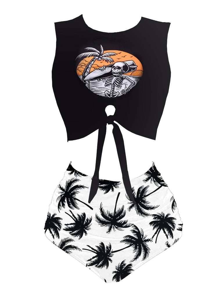 1980er Punk Taillen Tie Skeleton Strand Bikini Set