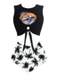1980er Punk Taillen Tie Skeleton Strand Bikini Set