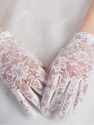 Schwarz Retro Blumen Spitze Durchsichtig Handschuhe
