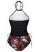 Schwarz 1980er Steampunk Halter Skeleton Rose Bademode