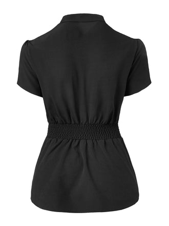 Schwarz 1960er Solide Plissiertes Blütenblattärmel Bluse