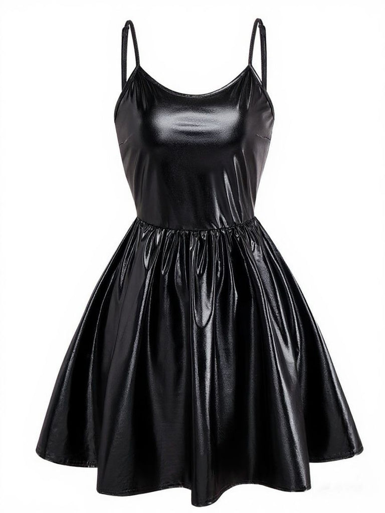 Blau 1980er Metallisch Spaghetti Träger Party Kleid