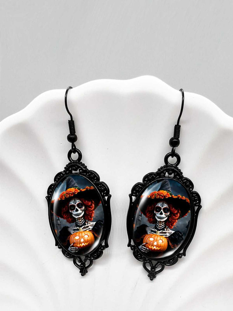 Gothic Hexe Fledermäuse Schädel Halloween Tropfenohrringe