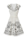 Weiß 1970er V-Ausschnitt Blumen Boho Rüschen Kleid