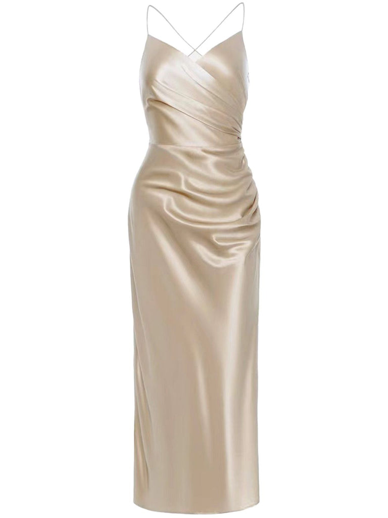 Sekt 1930er Satin Rückenfrei Slip Kleid
