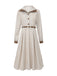 Beige 1940er Kariert Gürtel Knopf Hemd Kleid