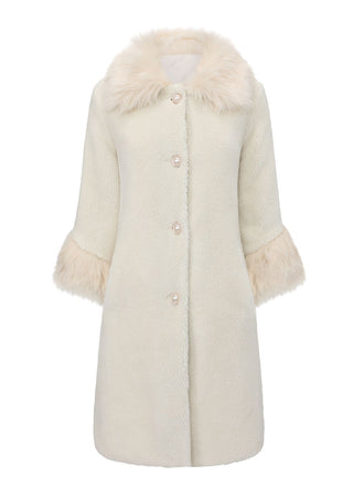 Weiß 1980er Kunst Pelz Kragen Lang Mantel