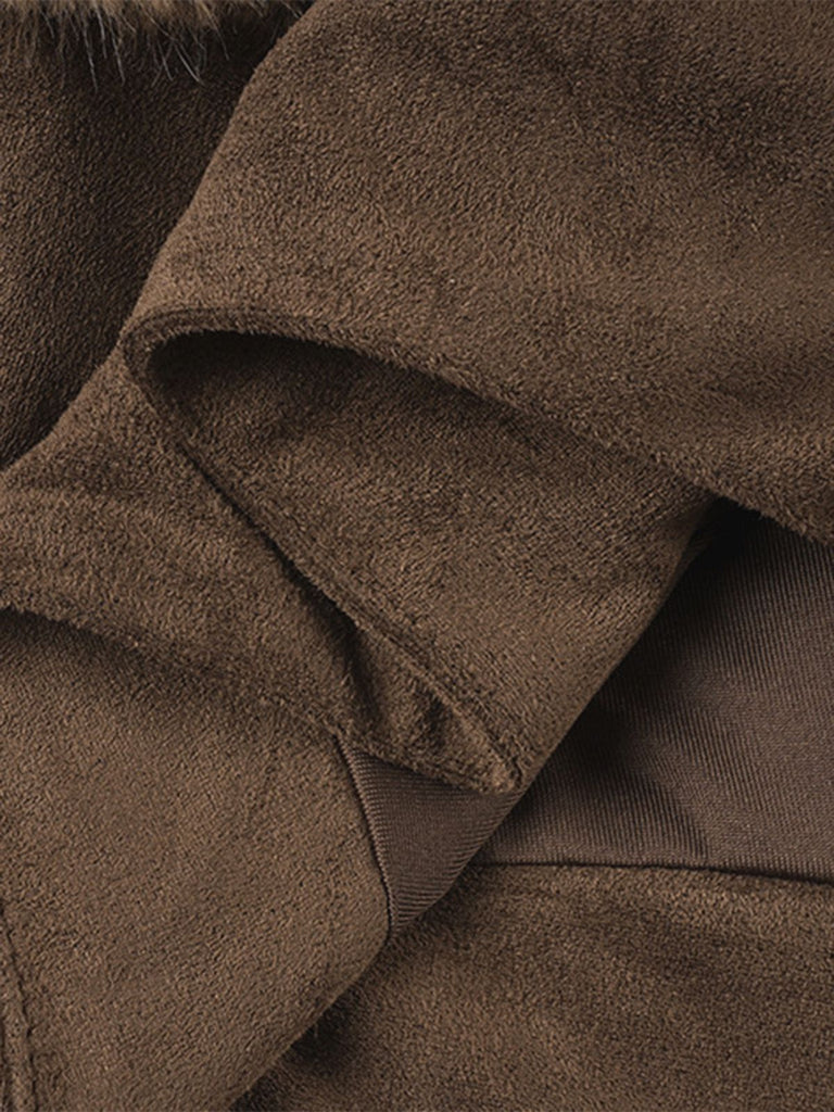 2PCS Braun 1980er Reh Kunstpelz-Verziert Crop Top & Rock