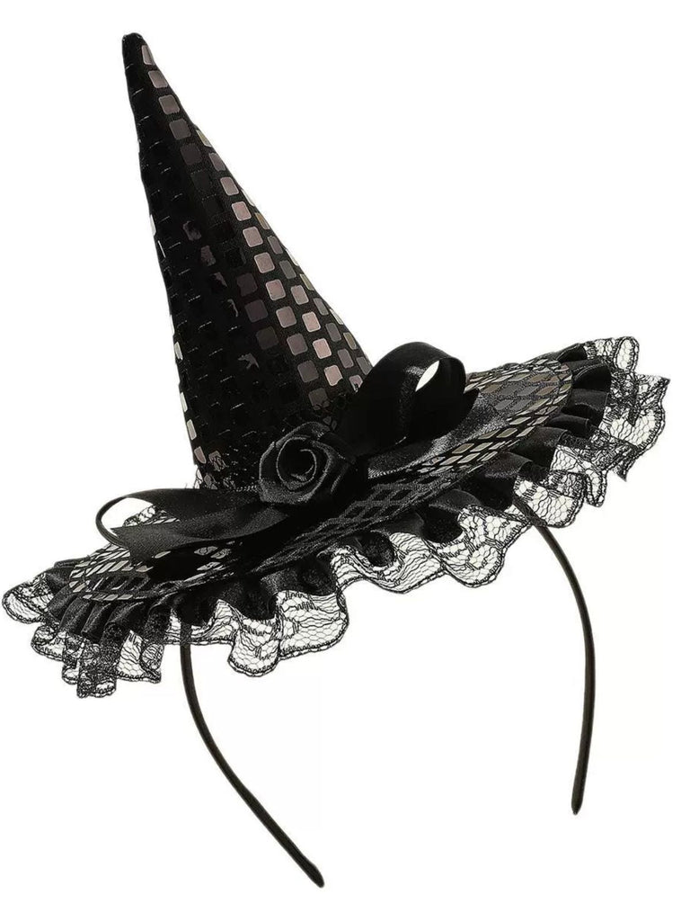 Schwarz Gothic Spitze Rose Zaubererhut Stirnband