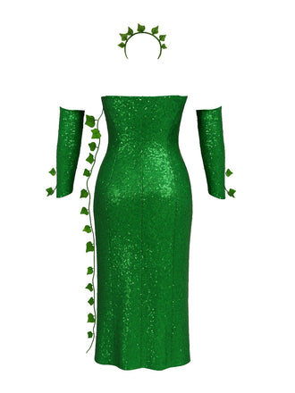 Grün 1970er Multi-Blatt Stirnband & Pailletten Kleid Set