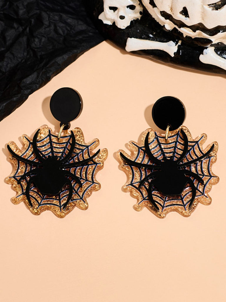 Vintage Schwarz Spinne & Spinnennetz Ohrringe