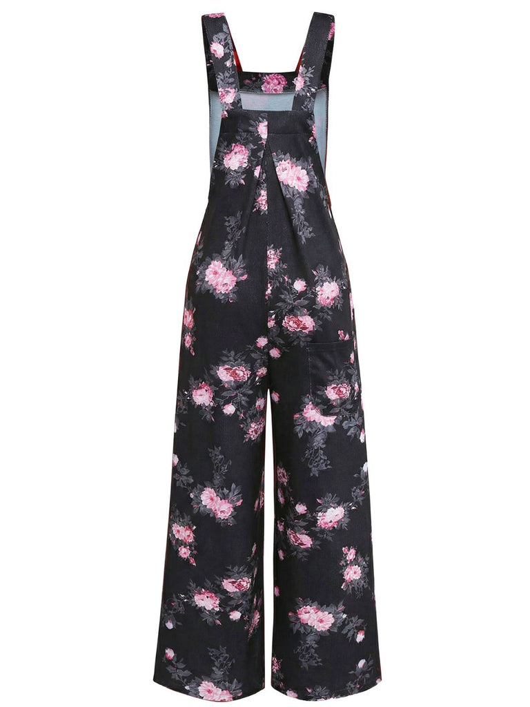 Grün 1940er Blumen Drucken Weitbeinig Jumpsuit