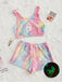 2PCS 1970er Glühend Bunt Drucken Flanell Pajama Set