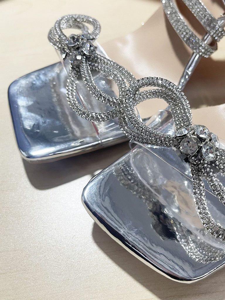 Silber Strassstein Knöchelriemen Absätze