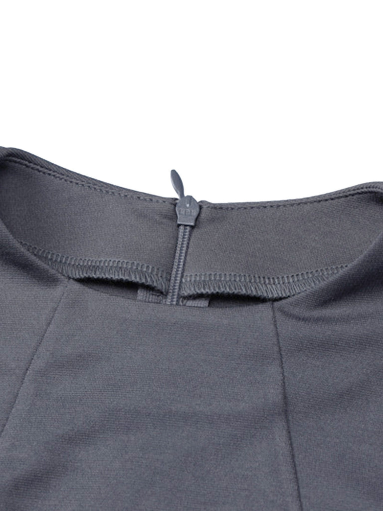 1960er Solide Langarm Faux Taschen Kleid