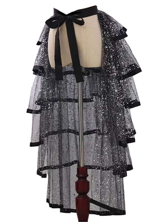 Schwarz 1950S Funkeln Tüll Abgestuft Rüschen Maxi Unterrock