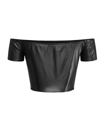 1970er Disco Metallisch Schulterfrei Kurzarm Top