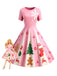 [Vorverkauf] Rosa 1950er Weihnachten Schneeflocke Swing Kleid