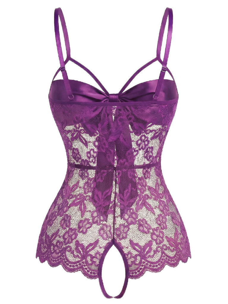 1970er Spitze Satin Bogen Verstellbar Träger Dessous