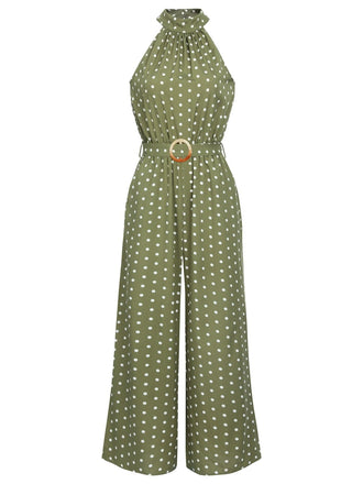 [Vorverkauf] Grün 1930er Polka Dot Gürtel Jumpsuit
