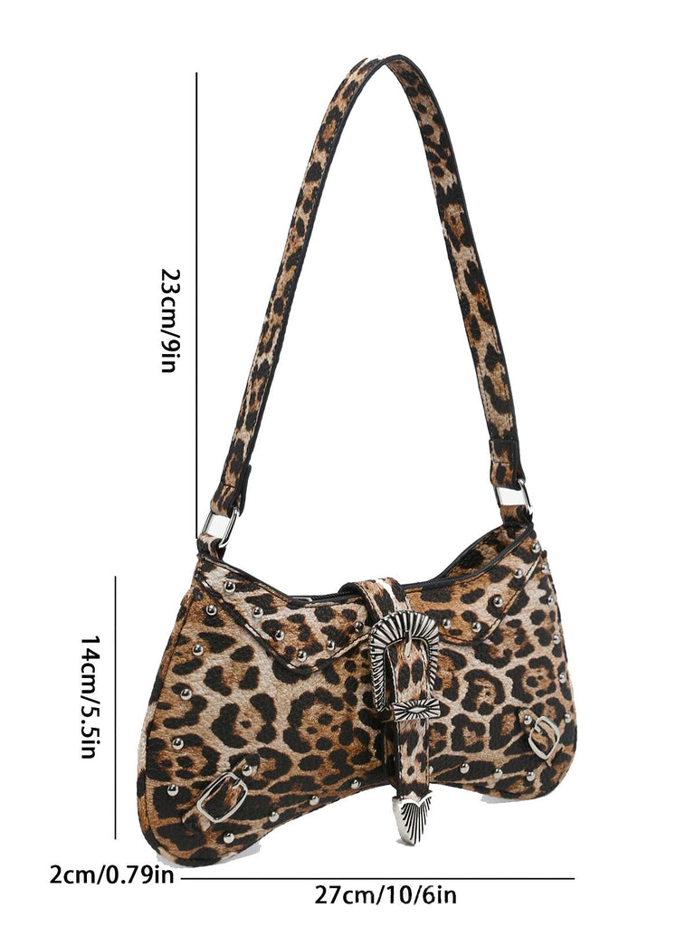 Vintage Leopard Nieten Schultertasche