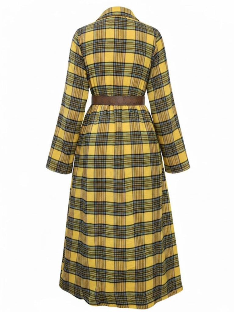 1940er Tartan Plaid Langarm Gürtel Shirt Kleid