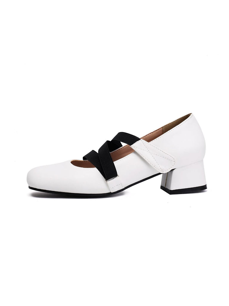 Ballett-Inspiriert Bungee Leder Klobigem Absatz Schuhe