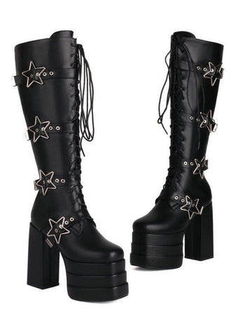 Schwarz Stern Taste Gothic Platform High Heels Stiefel
