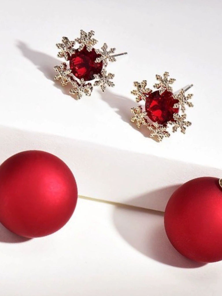 Weihnachten Rot Gem Schneeflocke Stud Ohrringe