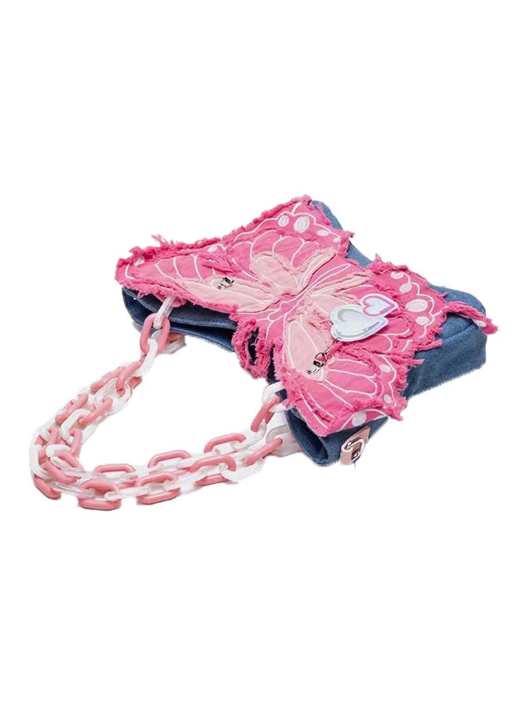 Rosa Zerrissener Denim 3D-Schmetterling Neuartige Tasche