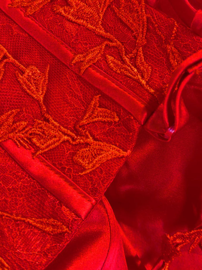 Rot 1930er Spaghetti Träger Spitze Tüll Maxi Kleid